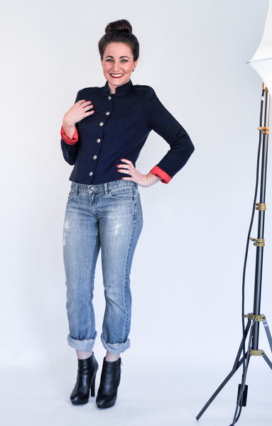 Atelier Francesca Navy Blue Military Jacket Styling Op