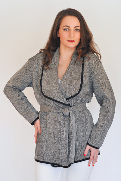 Atelier Francesca Black & White Herringbone Knit Statement Wrap