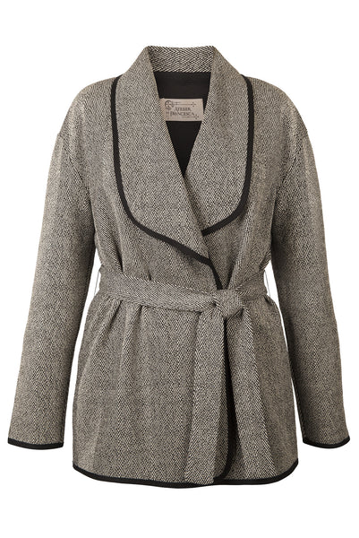 Atelier Francesca Black & White Herringbone Knit Wrap