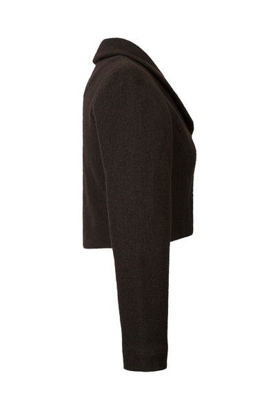 Side view of Atelier Francesca Black Wool Crepe Knit Shrug