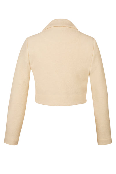 Reverse of Atelier Francesca Winter White Wool Crepe Knit Shrug