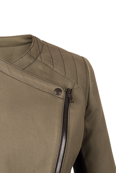 Front detail of Atelier Francesca Moto Style Jacket in Army