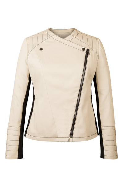 Atelier Francesca Moto Style Jacket in Khaki with Black contrast details