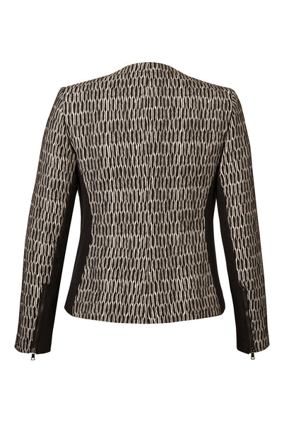 Back view of Atelier Francesca Black & White Moto Jacket, asymmetric zipper