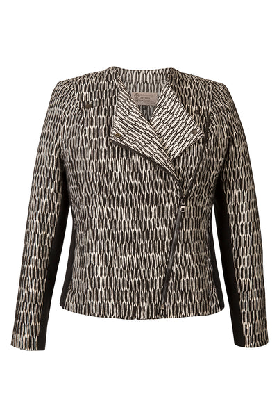 Atelier Francesca Black & White Moto Jacket, asymmetric zipper