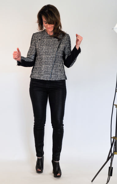 Atelier Francesca Moto Jacket with knit insets styling op black skinnies