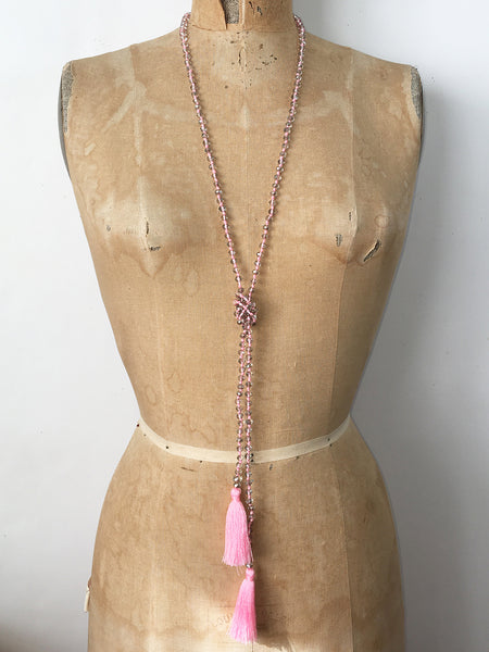 Lil Jewellry, faceted crystal necklace with tassels in pink & clear crystal