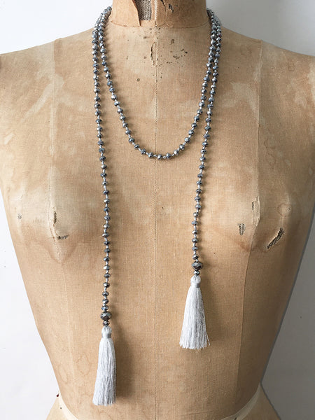 Lil Jewellry, faceted crystal necklace with tassels in silver