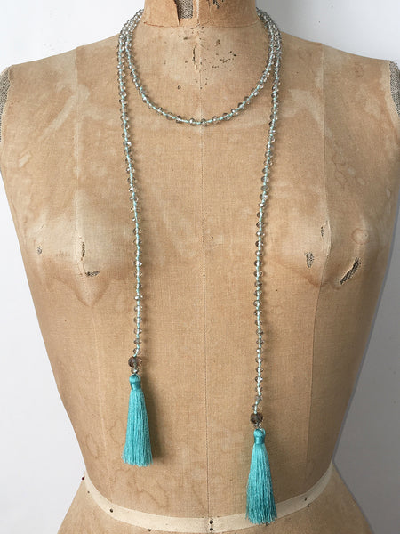 Lil Jewellry, faceted crystal necklace with tassels in turquoise & clear crystal
