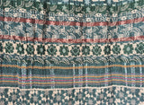Detail of Letol scarf Twilight in deep teal, warm grey, turquoise, green and russet