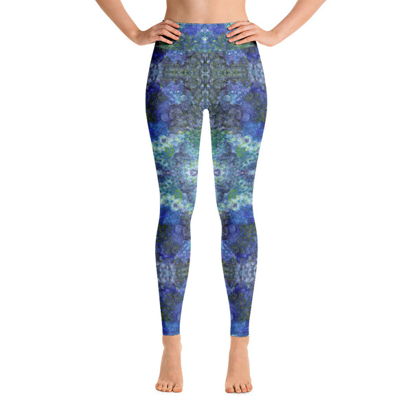 Abstract mandala print leggings in blue and green. Print on demand,