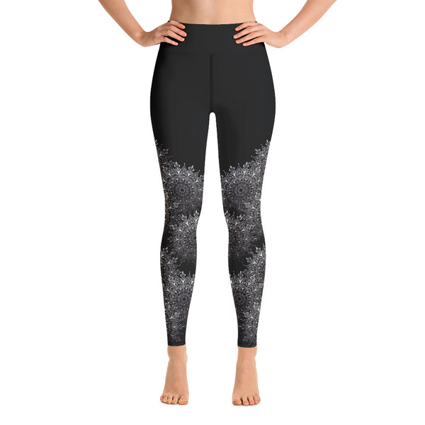Lacy Mandala print leggings, black and white. Print on demand