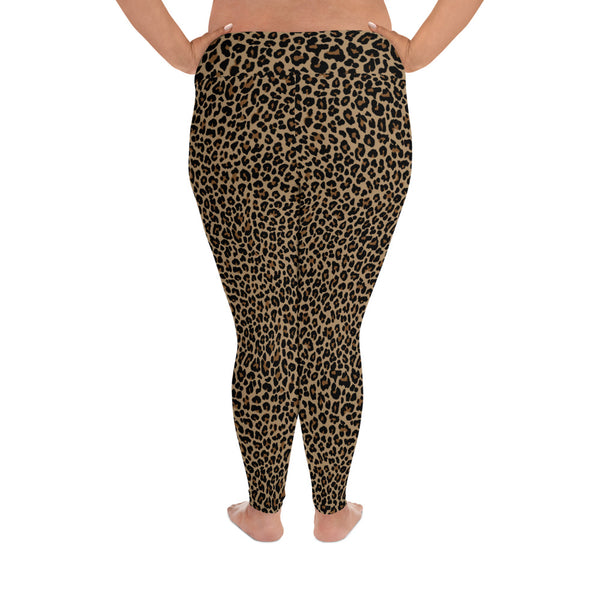 Back view of vintage leopard print, plus size leggings. Print on demand