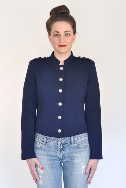 Atelier Francesca Navy Blue Military Style Jacket Silver Buttons