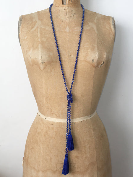 Lil Jewellry, faceted crystal necklace with tassels in blue