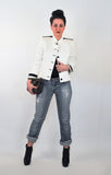 White & Black Classic Style Jacket with Boyfriend Jeans