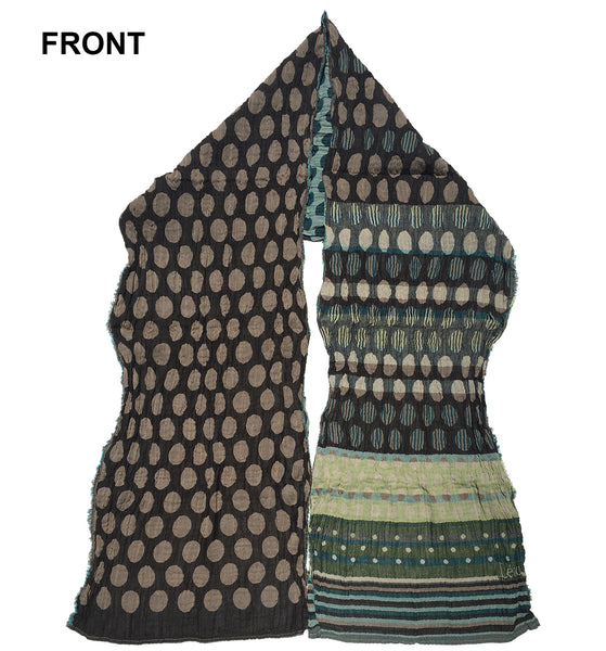 Front of Letol Colleen scarf in browns, turquoise and celery green.