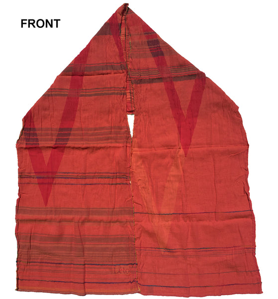 Front of Letol Desiree scarf in warm oranges and reds with hints of blue and green.