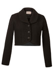 Atelier Francesca Black Wool Crepe Knit Shrug with facetted buttons