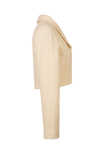 Side view of Atelier Francesca Winter White Wool Crepe Knit Shrug