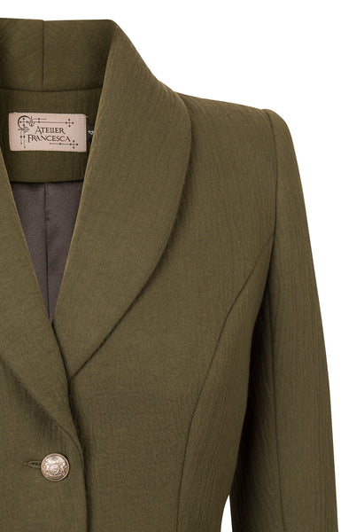 Atelier Francesca Army Green Statement Jacket. Shawl collar.