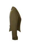 Side view of Atelier Francesca Army Green Statement Jacket. Shawl collar.