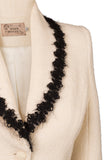 Atelier Francesca White Jacket with Black Angora Trim detail.