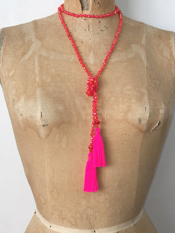 Lil Jewellry, Handcrafted Faceted Crystal Necklace - Hot Pink