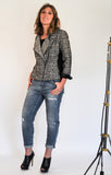 Fun styling of Atelier Francesca Moto Jacket with Boyfriend Jeans