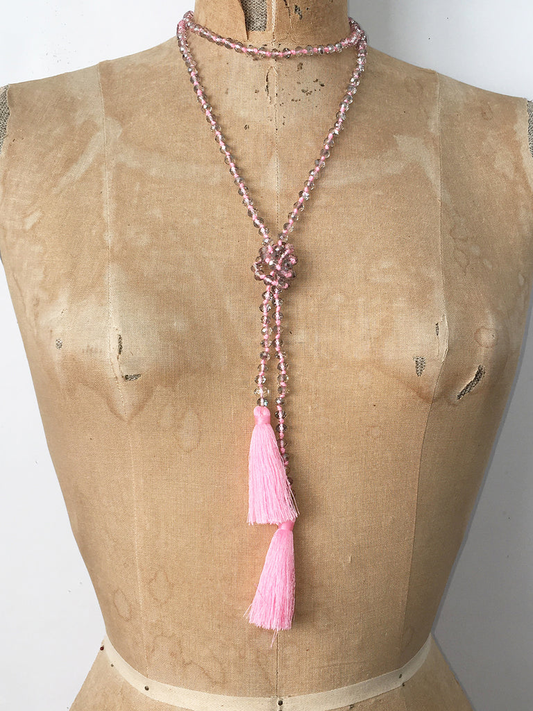 Lil Jewellry, faceted crystal necklace with tassels in pink & clear crystal
