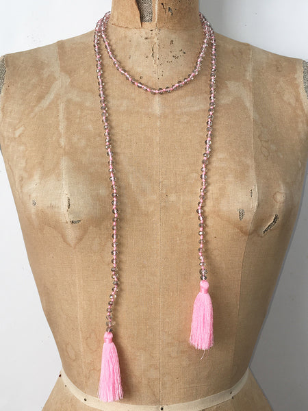 Lil Jewellry, faceted crystal necklace with tassels in pink & clear crystal