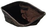 Inside the Louise Farnay laser cut leather clutch in black & bronze