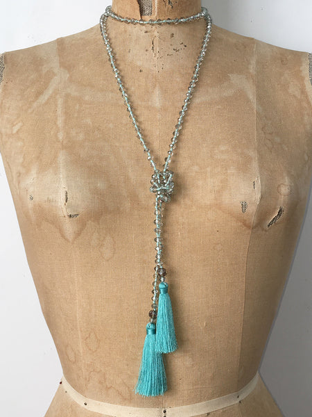 Lil Jewellry, faceted crystal necklace with tassels in turquoise & clear crystal