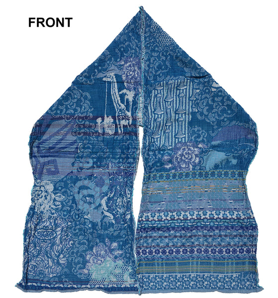 Front of Letol Twilight scarf in white, with a spectrum of turquoise and blues.