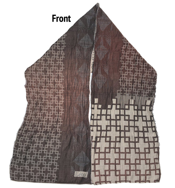 Front of Letol Victor Scarf, wine, rust, warm grey & black