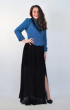 Atelier Francesca Teal & Black Jacket styled with full length black sheer skirt.