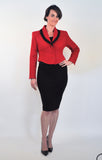 Atelier Francesca Red & Black Jacket styled with black pencil skirt.