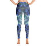 Back view of abstract mandala print leggings in blue and green. Print on demand.