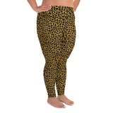 Side view of classic leopard print, plus size leggings. Print on demand.
