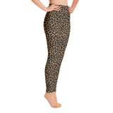 Side view of mocha leopard print leggings. Print on demand