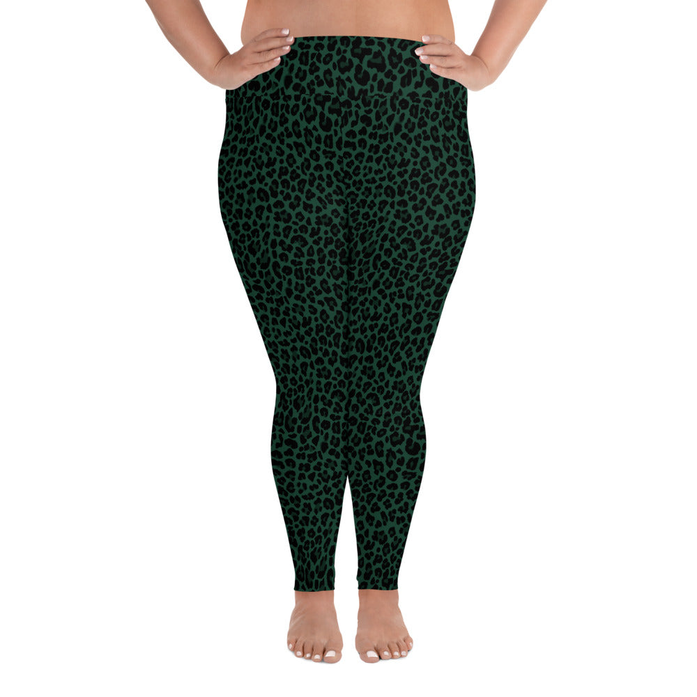 Dark green leopard, plus size. leggings. Print on demand
