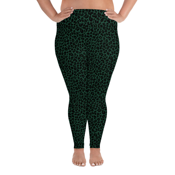 Dark green leopard, plus size. leggings. Print on demand