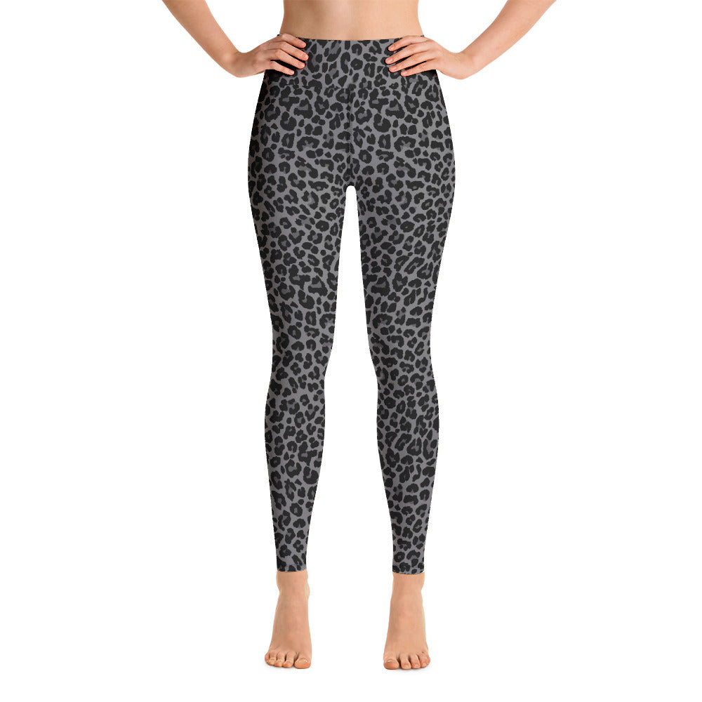 Grey Leopard print leggings. Print on demand